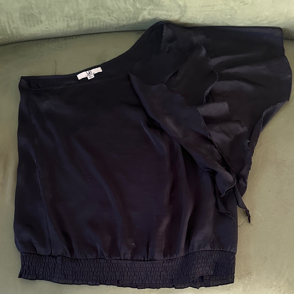 Ya Los Angeles Black Blouse one sided elegant blouse silk Large